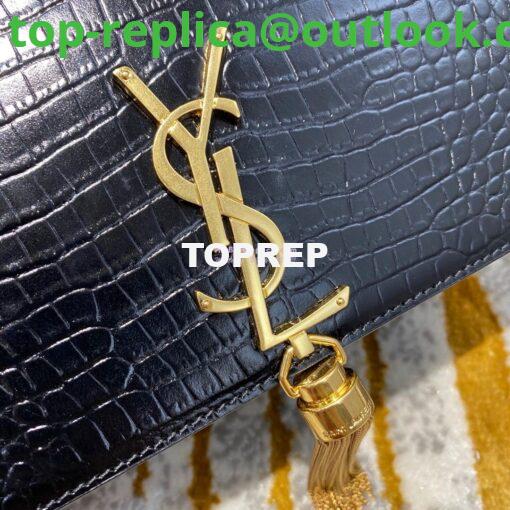 Replica YSL Classic Medium Kate Monogram Saint Laurent Tassel Satchel In Black Crocodile Embossed Shiny Leather 354119 5