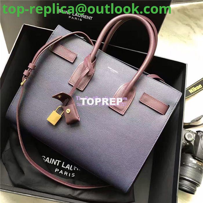 Replica YSL Yves Saint Laurent Classic Small Sac De Jour Bag In Dark Blue Grained Leather with Claret Red Handle Replica YSL Yves Saint Laurent Classic Small Sac De Jour Bag In Dark Blue Grained Leather with Claret Red Handle