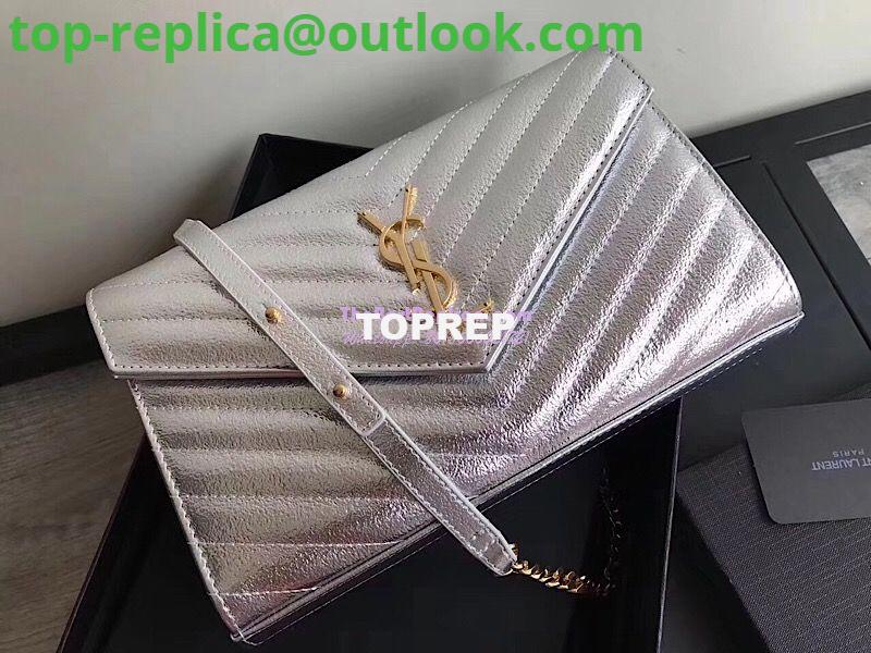 Replica YSL Saint Laurent Monogram Chain Wallet Grained Matelasse Metallic Leather Silver 2 Replica YSL Saint Laurent Monogram Chain Wallet Grained Matelasse Metallic Leather Silver 2