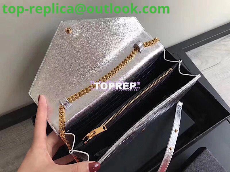 Replica YSL Saint Laurent Monogram Chain Wallet Grained Matelasse Metallic Leather Silver 5 Replica YSL Saint Laurent Monogram Chain Wallet Grained Matelasse Metallic Leather Silver 5