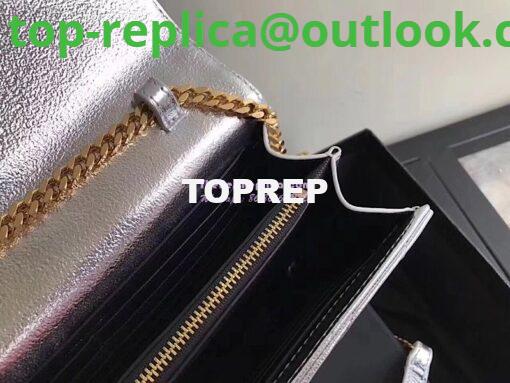 Replica YSL Saint Laurent Monogram Chain Wallet Grained Matelasse Metallic Leather Silver 7