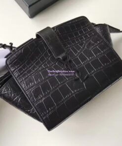 Replica YSL Yves Saint Laurent Toy Cabas Bag in Black Crocodile Embossed Leather