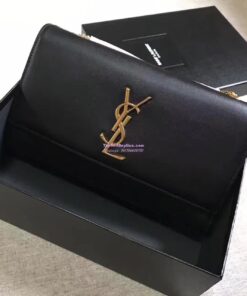 Replica YSL Classic Medium Kate Monogram Saint Laurent Satchel In Black Smooth Calfskin Leather