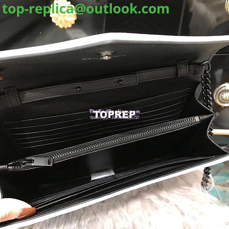 Replica YSL Monogram Saint Laurent Chain Wallet In Black And Dove White Grain De Poudre Textured Matelassé Leather 360452 Replica YSL Monogram Saint Laurent Chain Wallet In Black And Dove White Grain De Poudre Textured Matelassé Leather 360452