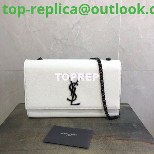 Replica YSL Saint Laurent Classic Monogram Satchel in Grain De Poudre Textured Leather White