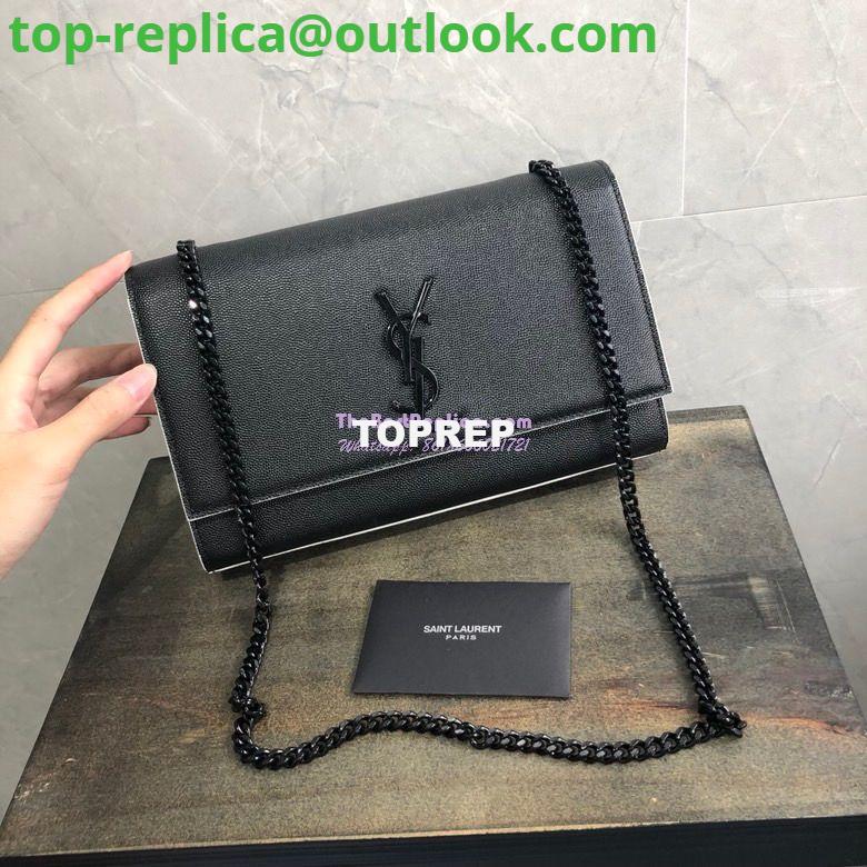 Replica YSL Saint Laurent Classic Monogram Kate in Grain De Poudre Textured Leather Black in White Trim Replica YSL Saint Laurent Classic Monogram Kate in Grain De Poudre Textured Leather Black in White Trim
