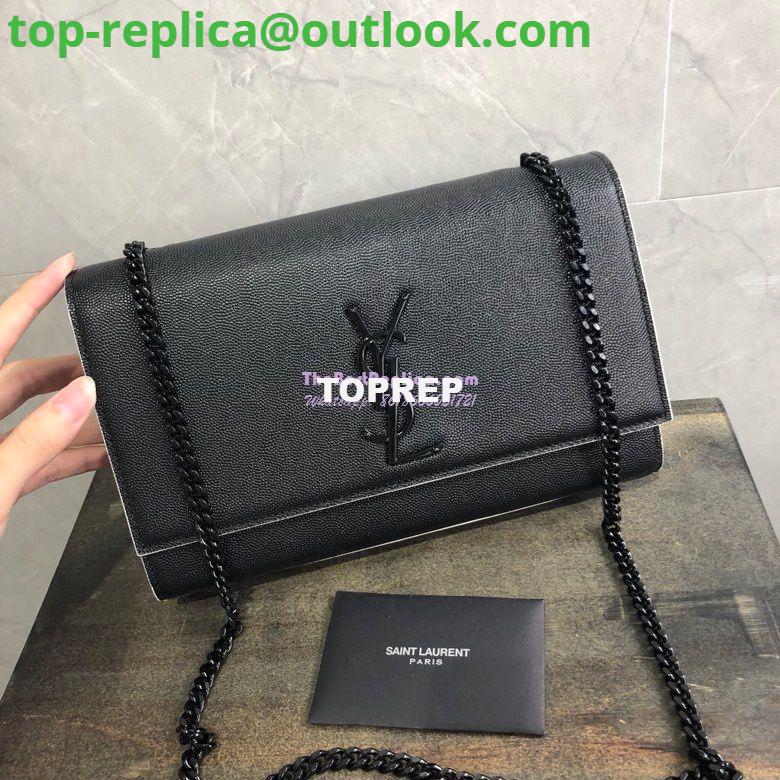 Replica YSL Saint Laurent Classic Monogram Kate in Grain De Poudre Textured Leather Black in White Trim 2 Replica YSL Saint Laurent Classic Monogram Kate in Grain De Poudre Textured Leather Black in White Trim 2