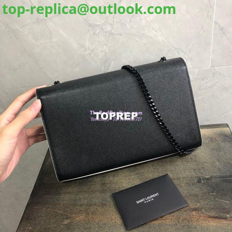 Replica YSL Saint Laurent Classic Monogram Kate in Grain De Poudre Textured Leather Black in White Trim 6 Replica YSL Saint Laurent Classic Monogram Kate in Grain De Poudre Textured Leather Black in White Trim 6