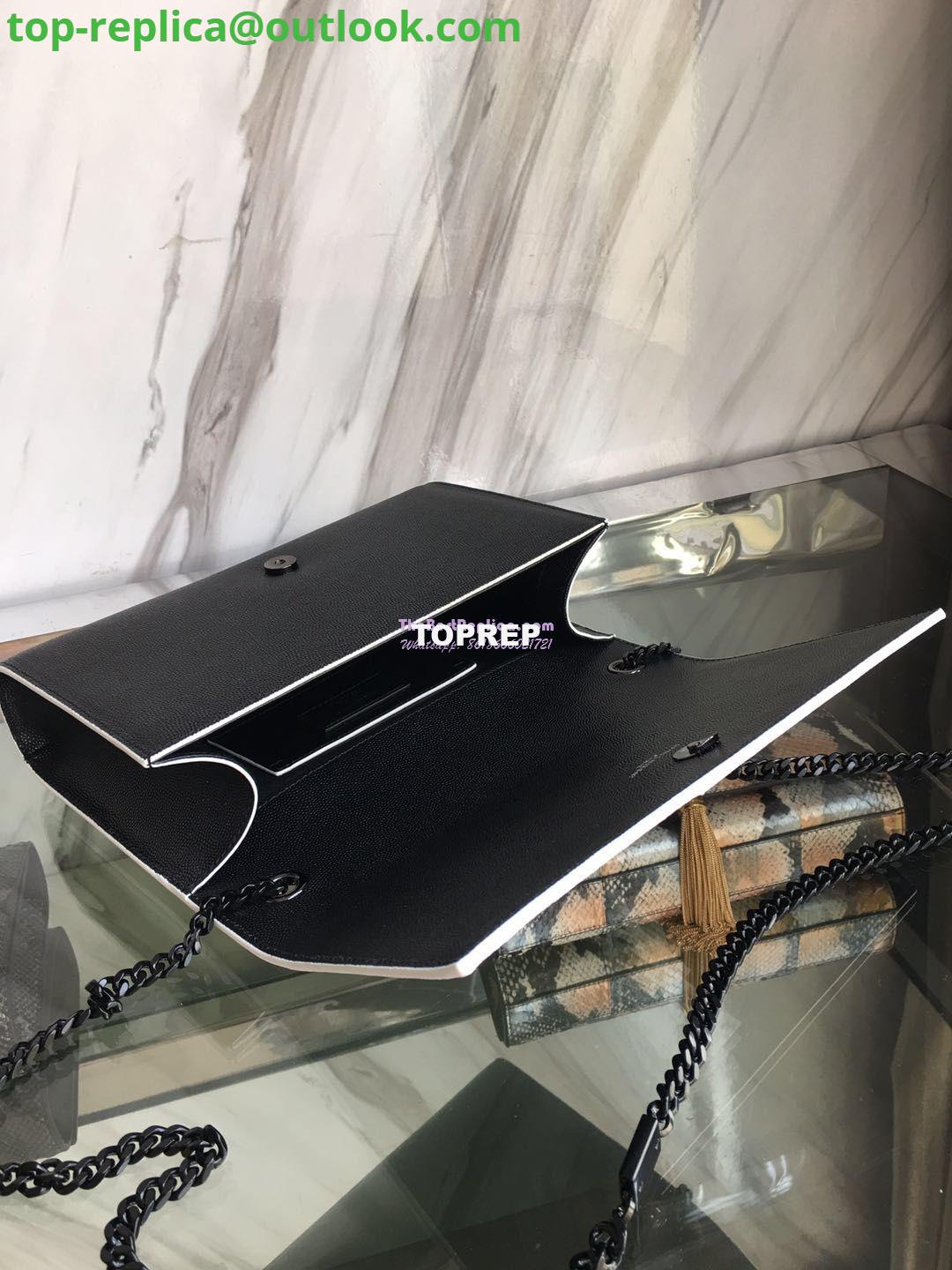 Replica YSL Saint Laurent Classic Monogram Kate in Grain De Poudre Textured Leather Black in White Trim 16 Replica YSL Saint Laurent Classic Monogram Kate in Grain De Poudre Textured Leather Black in White Trim 16