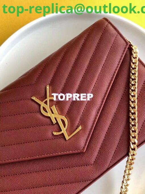 Replica YSL Saint Laurent Monogram Chain Wallet Grain De Poudre Textured Matelasse Leather Wine 3