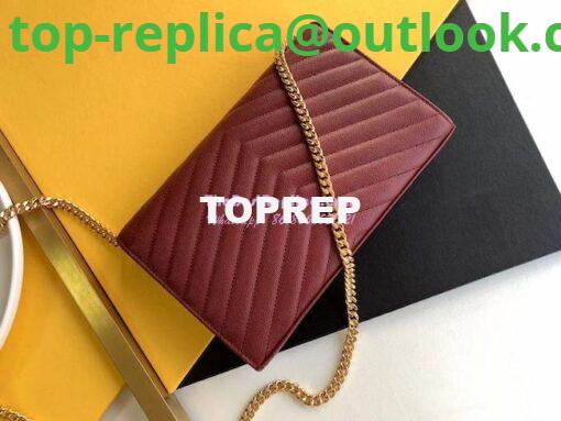 Replica YSL Saint Laurent Monogram Chain Wallet Grain De Poudre Textured Matelasse Leather Wine 10