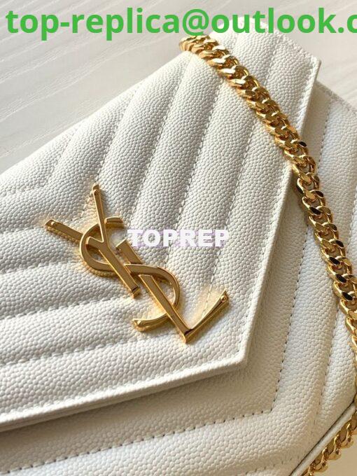 Replica YSL Saint Laurent Monogram Chain Wallet Grain De Poudre Textured Matelasse Leather White 4