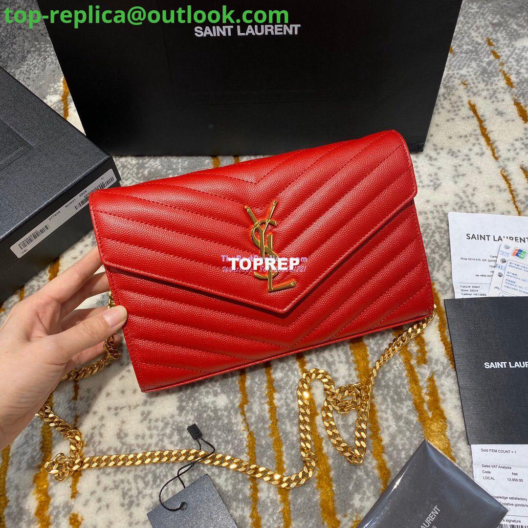 Replica YSL Saint Laurent Monogram Chain Wallet Grain De Poudre Textured Matelasse Leather Red 2 Replica YSL Saint Laurent Monogram Chain Wallet Grain De Poudre Textured Matelasse Leather Red 2