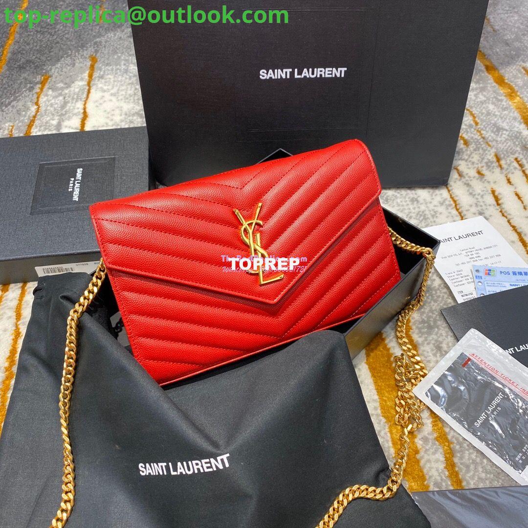Replica YSL Saint Laurent Monogram Chain Wallet Grain De Poudre Textured Matelasse Leather Red 4 Replica YSL Saint Laurent Monogram Chain Wallet Grain De Poudre Textured Matelasse Leather Red 4