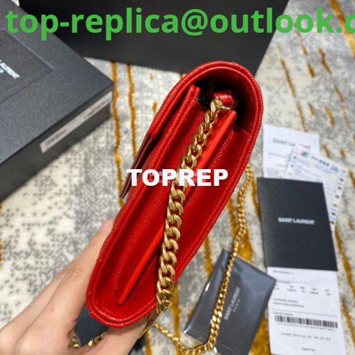 Replica YSL Saint Laurent Monogram Chain Wallet Grain De Poudre Textured Matelasse Leather Red 5