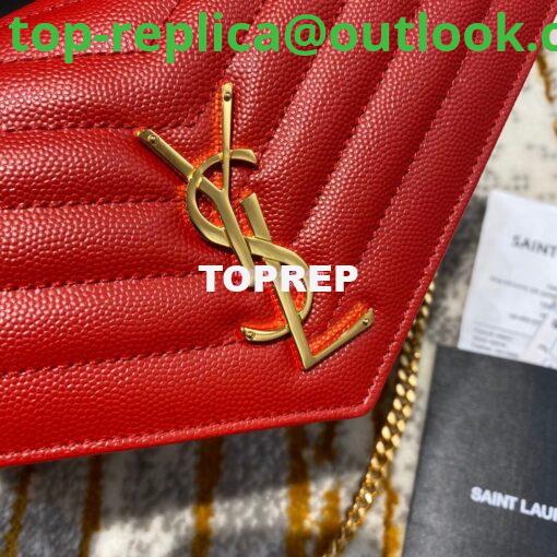 Replica YSL Saint Laurent Monogram Chain Wallet Grain De Poudre Textured Matelasse Leather Red 7