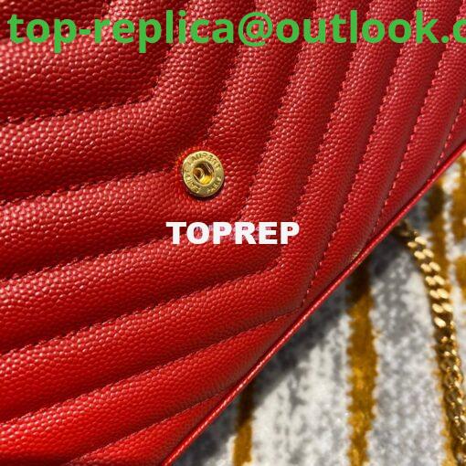 Replica YSL Saint Laurent Monogram Chain Wallet Grain De Poudre Textured Matelasse Leather Red 9