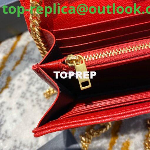 Replica YSL Saint Laurent Monogram Chain Wallet Grain De Poudre Textured Matelasse Leather Red 12