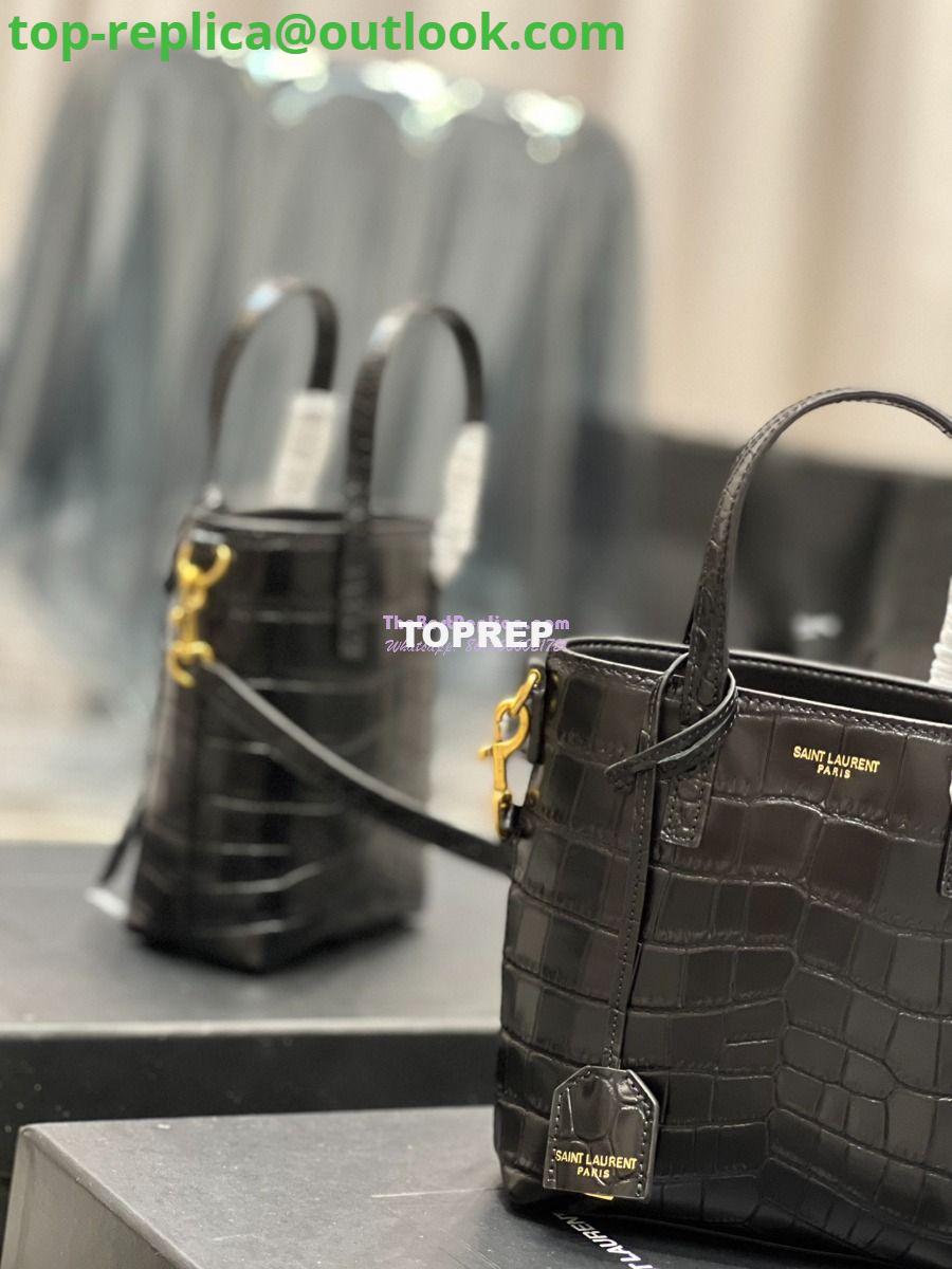 Replica Saint Laurent YSL Mini Toy Shopping Saint Laurent in Crocodile-Embossed Leather Black 2 Replica Saint Laurent YSL Mini Toy Shopping Saint Laurent in Crocodile-Embossed Leather Black 2