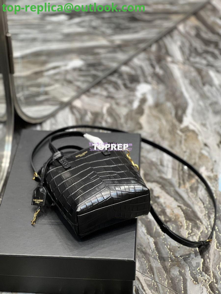 Replica Saint Laurent YSL Mini Toy Shopping Saint Laurent in Crocodile-Embossed Leather Black 5 Replica Saint Laurent YSL Mini Toy Shopping Saint Laurent in Crocodile-Embossed Leather Black 5