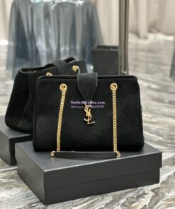 Replica YSL Saint Laurent Cassandre Shopper Bag in Suede Calfskin 668900 Black