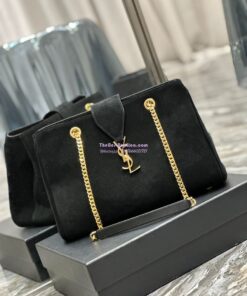 Replica YSL Saint Laurent Cassandre Shopper Bag in Suede Calfskin 668900 Black 2