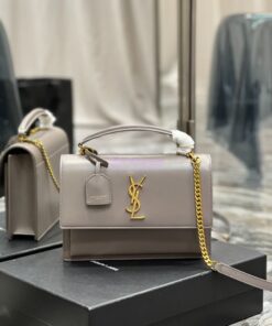 Replica YSL Saint Laurent Medium Sunset Satchel In Smooth Leather 634723 Grey