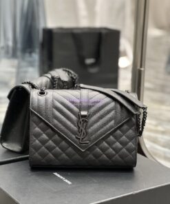 Replica YSL Saint Laurent Medium Envelope Bag In Mix Matelassé Grain De Poudre Embossed Leather 487206 Black in Black Hardware