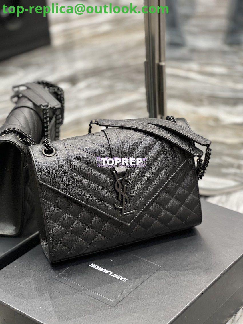 Replica YSL Saint Laurent Medium Envelope Bag In Mix Matelassé Grain De Poudre Embossed Leather 487206 Black in Black Hardware 2 Replica YSL Saint Laurent Medium Envelope Bag In Mix Matelassé Grain De Poudre Embossed Leather 487206 Black in Black Hardware 2