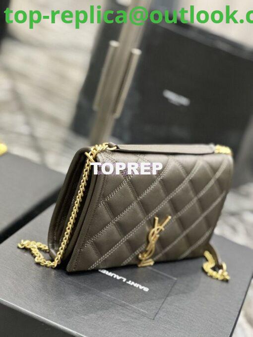 Replica YSL Saint Laurent Becky Chain Wallet In Diamond-quilted Lambskin 5850311 Grey Khaki 3