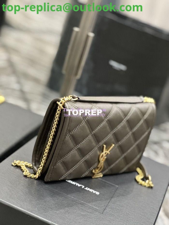 Replica YSL Saint Laurent Becky Chain Wallet In Diamond-quilted Lambskin 5850311 Grey Khaki 3 Replica YSL Saint Laurent Becky Chain Wallet In Diamond-quilted Lambskin 5850311 Grey Khaki 3