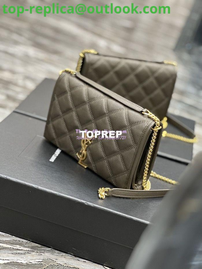 Replica YSL Saint Laurent Becky Chain Wallet In Diamond-quilted Lambskin 5850311 Grey Khaki 4 Replica YSL Saint Laurent Becky Chain Wallet In Diamond-quilted Lambskin 5850311 Grey Khaki 4