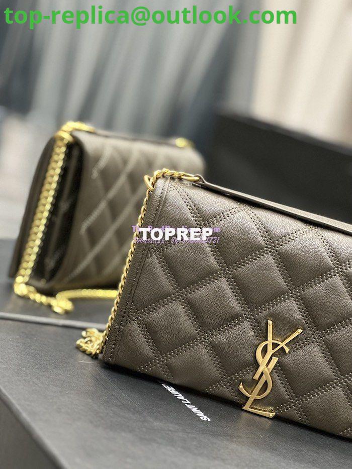 Replica YSL Saint Laurent Becky Chain Wallet In Diamond-quilted Lambskin 5850311 Grey Khaki 5 Replica YSL Saint Laurent Becky Chain Wallet In Diamond-quilted Lambskin 5850311 Grey Khaki 5