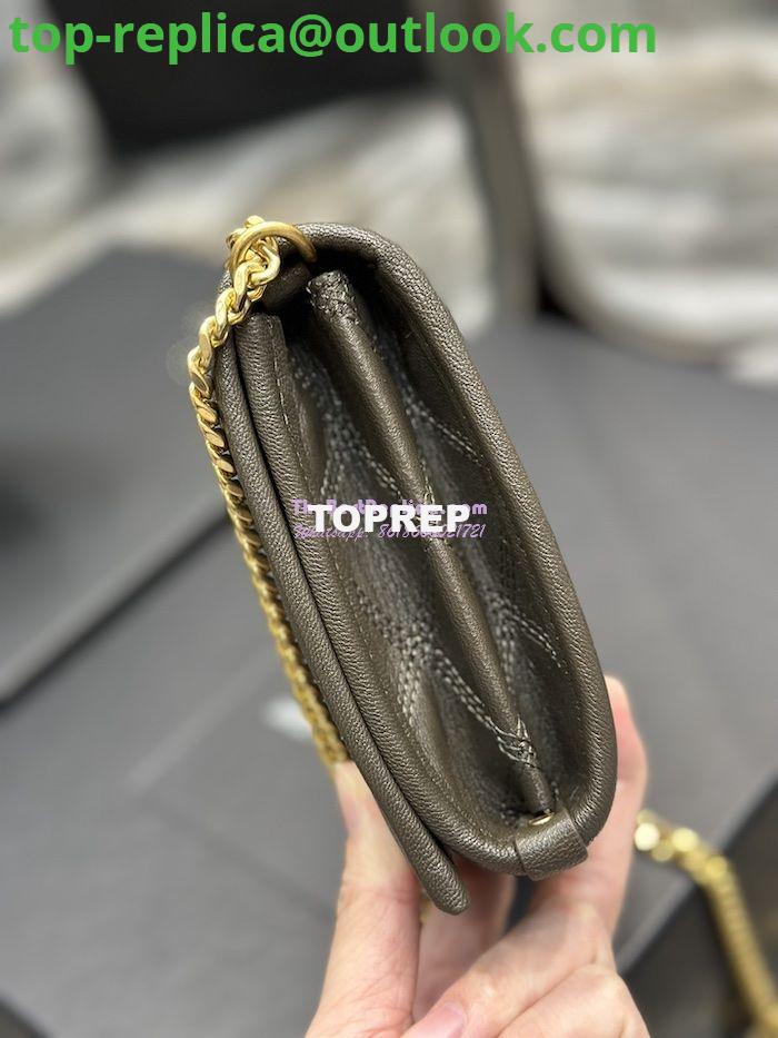 Replica YSL Saint Laurent Becky Chain Wallet In Diamond-quilted Lambskin 5850311 Grey Khaki 7 Replica YSL Saint Laurent Becky Chain Wallet In Diamond-quilted Lambskin 5850311 Grey Khaki 7