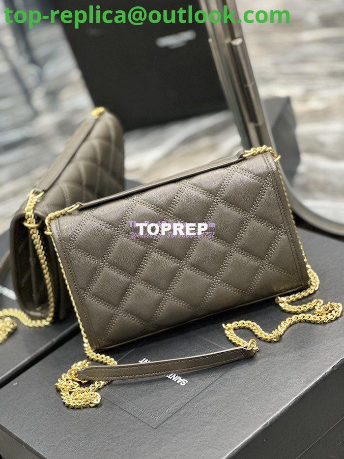 Replica YSL Saint Laurent Becky Chain Wallet In Diamond-quilted Lambskin 5850311 Grey Khaki 8 Replica YSL Saint Laurent Becky Chain Wallet In Diamond-quilted Lambskin 5850311 Grey Khaki 8