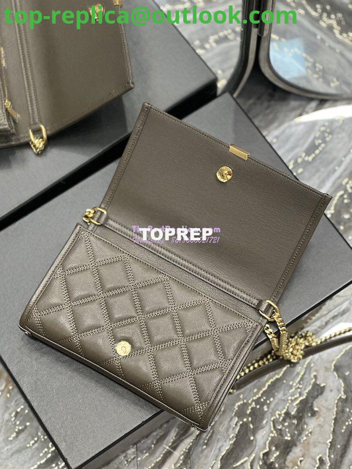 Replica YSL Saint Laurent Becky Chain Wallet In Diamond-quilted Lambskin 5850311 Grey Khaki 11 Replica YSL Saint Laurent Becky Chain Wallet In Diamond-quilted Lambskin 5850311 Grey Khaki 11