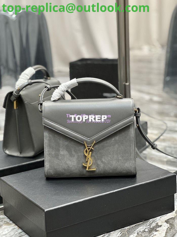 Replica YSL Saint Laurent Cassandra Medium Top Handle In Box Leather And Suede 578000 Storm Grey Replica YSL Saint Laurent Cassandra Medium Top Handle In Box Leather And Suede 578000 Storm Grey