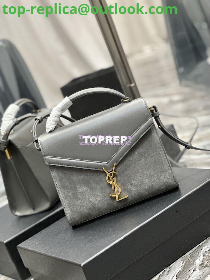 Replica YSL Saint Laurent Cassandra Medium Top Handle In Box Leather And Suede 578000 Storm Grey 2 Replica YSL Saint Laurent Cassandra Medium Top Handle In Box Leather And Suede 578000 Storm Grey 2
