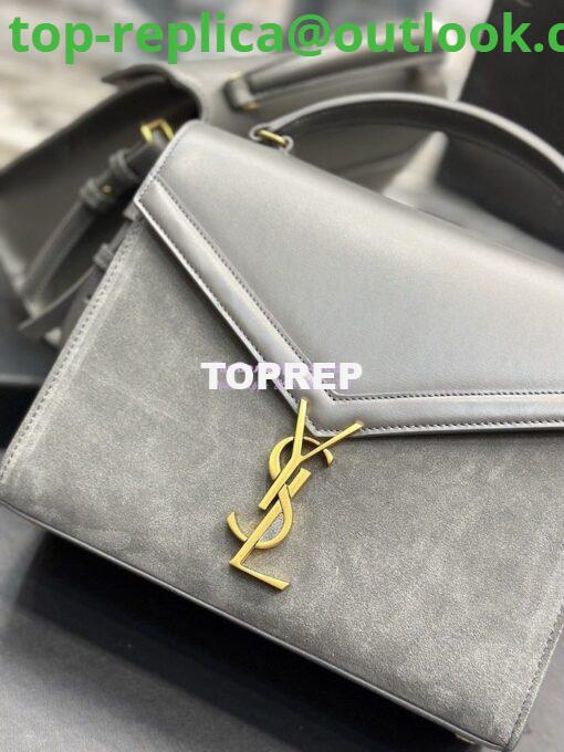 Replica YSL Saint Laurent Cassandra Medium Top Handle In Box Leather And Suede 578000 Storm Grey 6