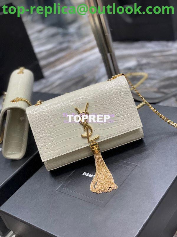 Replica YSL Saint Laurent Kate Chain Wallet With Tassel In Crocodile-embossed Shiny Leather 452159 Blanc Gold Hardware 2 Replica YSL Saint Laurent Kate Chain Wallet With Tassel In Crocodile-embossed Shiny Leather 452159 Blanc Gold Hardware 2