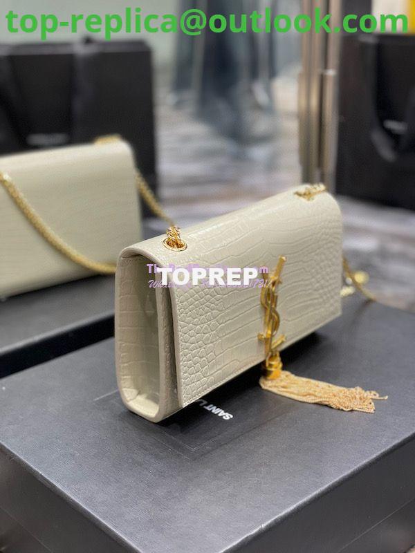 Replica YSL Saint Laurent Kate Chain Wallet With Tassel In Crocodile-embossed Shiny Leather 452159 Blanc Gold Hardware 4 Replica YSL Saint Laurent Kate Chain Wallet With Tassel In Crocodile-embossed Shiny Leather 452159 Blanc Gold Hardware 4