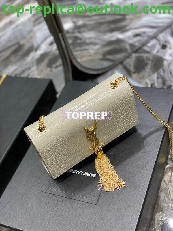 Replica YSL Saint Laurent Kate Chain Wallet With Tassel In Crocodile-embossed Shiny Leather 452159 Blanc Gold Hardware 5 Replica YSL Saint Laurent Kate Chain Wallet With Tassel In Crocodile-embossed Shiny Leather 452159 Blanc Gold Hardware 5
