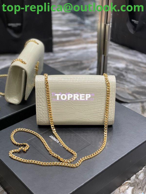 Replica YSL Saint Laurent Kate Chain Wallet With Tassel In Crocodile-embossed Shiny Leather 452159 Blanc Gold Hardware 7 Replica YSL Saint Laurent Kate Chain Wallet With Tassel In Crocodile-embossed Shiny Leather 452159 Blanc Gold Hardware 7