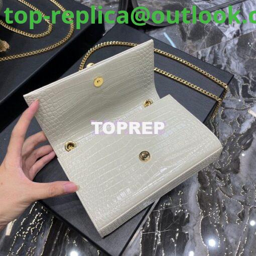 Replica YSL Saint Laurent Kate Chain Wallet With Tassel In Crocodile-embossed Shiny Leather 452159 Blanc Gold Hardware 8