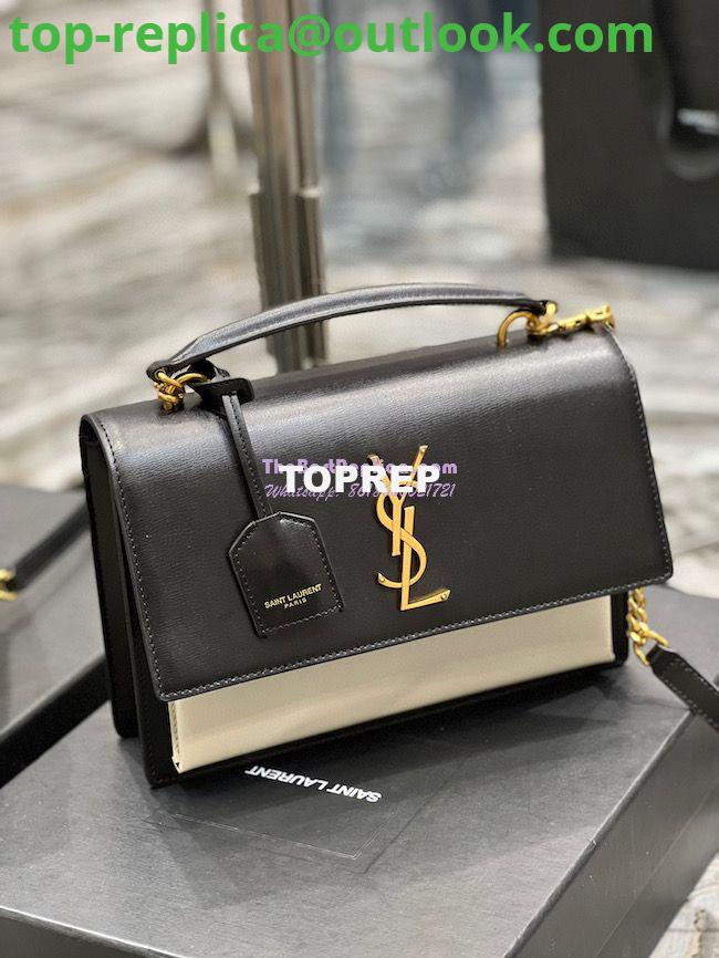 Replica YSL Saint Laurent Medium Sunset Satchel In Smooth Leather 634723 Black Blanc 2 Replica YSL Saint Laurent Medium Sunset Satchel In Smooth Leather 634723 Black Blanc 2