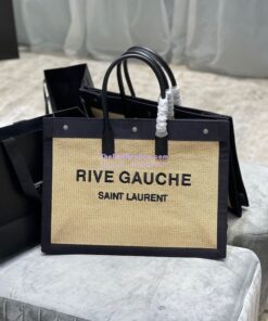 Replica YSL Saint Laurent Rive Gauche Tote Bag In Felt And Leather 499290 Beige 2