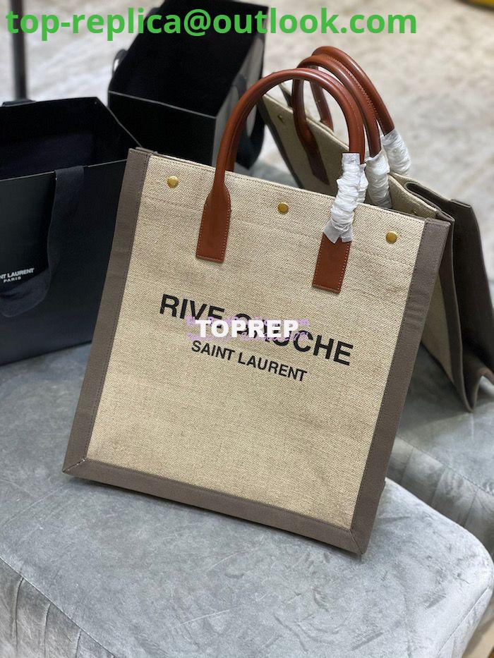 Replica YSL Saint Laurent Rive Gauche N/s Shopping Bag In Linen And Cotton 631682 Brown Replica YSL Saint Laurent Rive Gauche N/s Shopping Bag In Linen And Cotton 631682 Brown