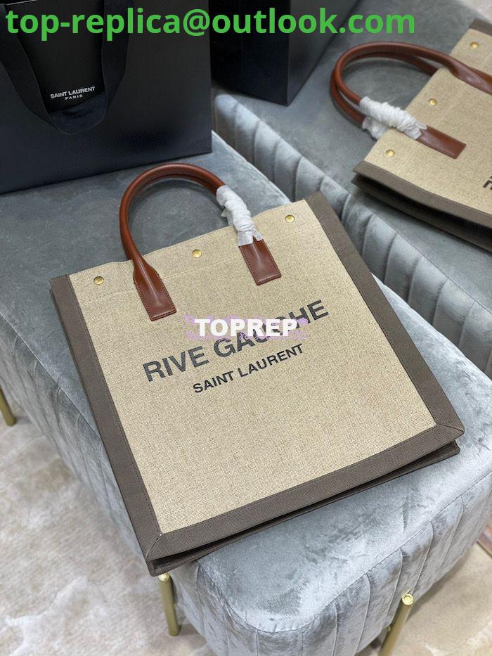 Replica YSL Saint Laurent Rive Gauche N/s Shopping Bag In Linen And Cotton 631682 Brown 2 Replica YSL Saint Laurent Rive Gauche N/s Shopping Bag In Linen And Cotton 631682 Brown 2