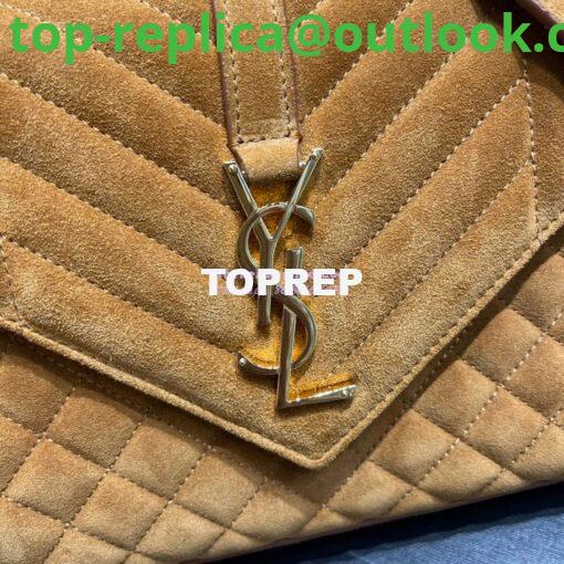 Replica YSL Saint Laurent Envelope Medium Bag In Mix Matelassé Suede Calf 600185 Cork 5