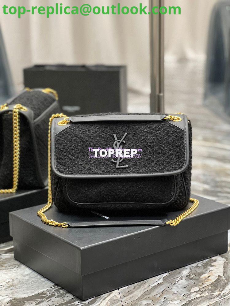 Replica YSL Saint Laurent Niki Medium In Bouclé Tweed And Smooth Leather 633158 Black 2 Replica YSL Saint Laurent Niki Medium In Bouclé Tweed And Smooth Leather 633158 Black 2